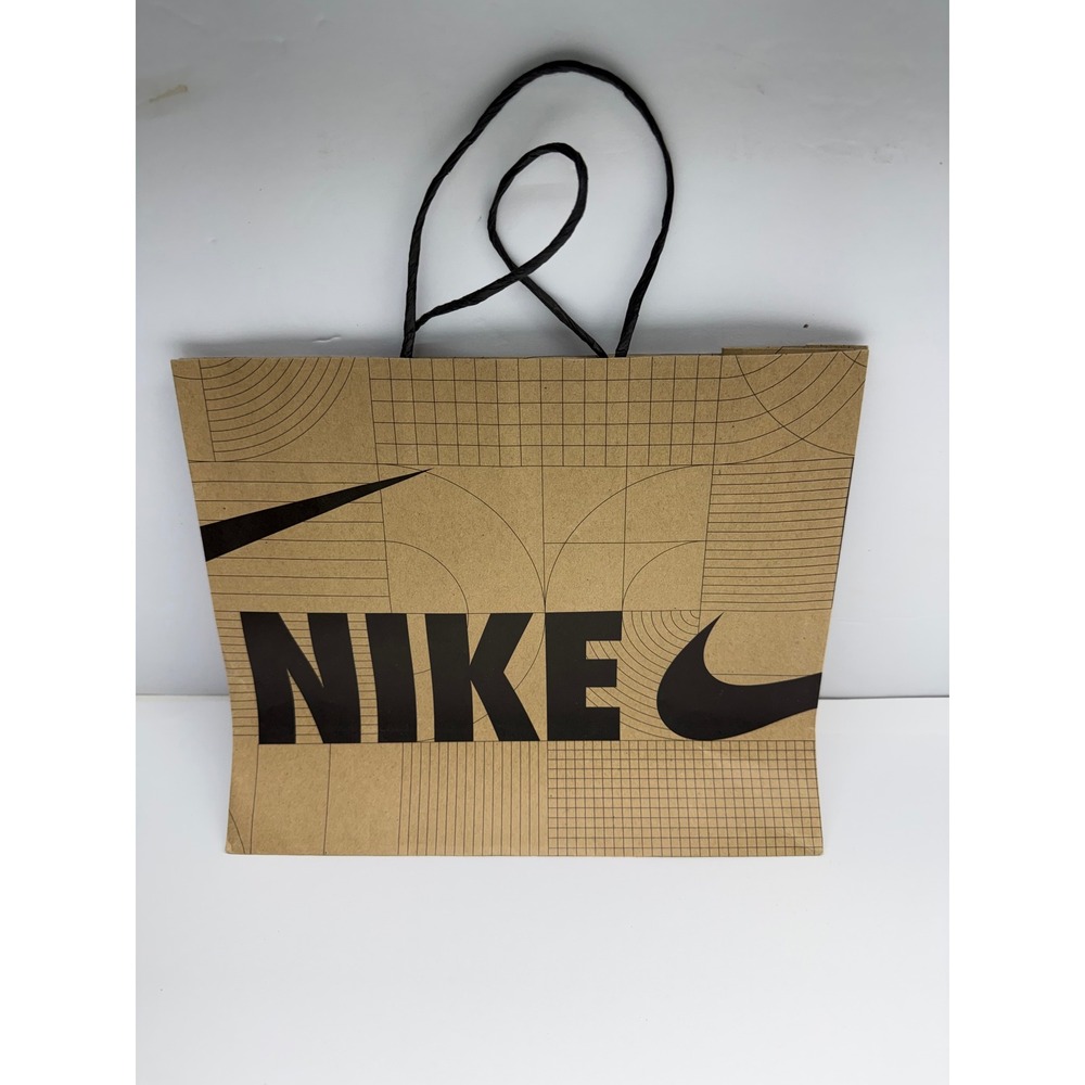 Nike Kraft Paper Shopping Bag Brown Black Geometric Grid Large Gift Bag Swoosh